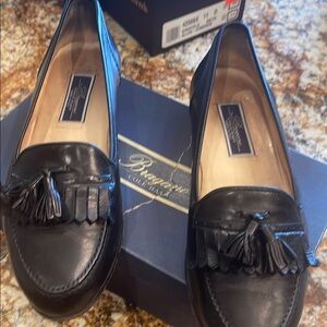 Black Flats Loafers with Tassels and Smooth Leather Finish